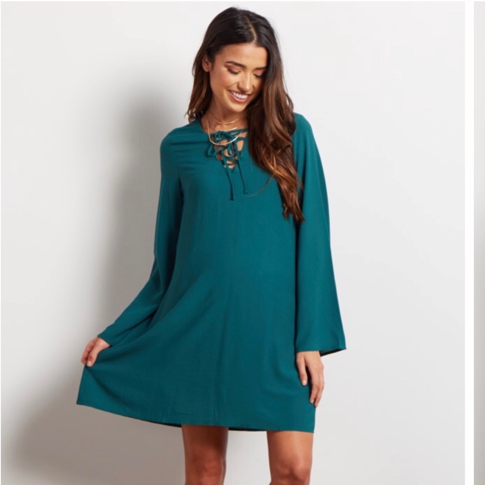 Pinkblush green lace up maternity dress small